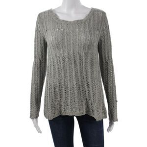 Theory Womens Silk Striped Pullover Sweater Gray Long Sleeve Round Neck Size S